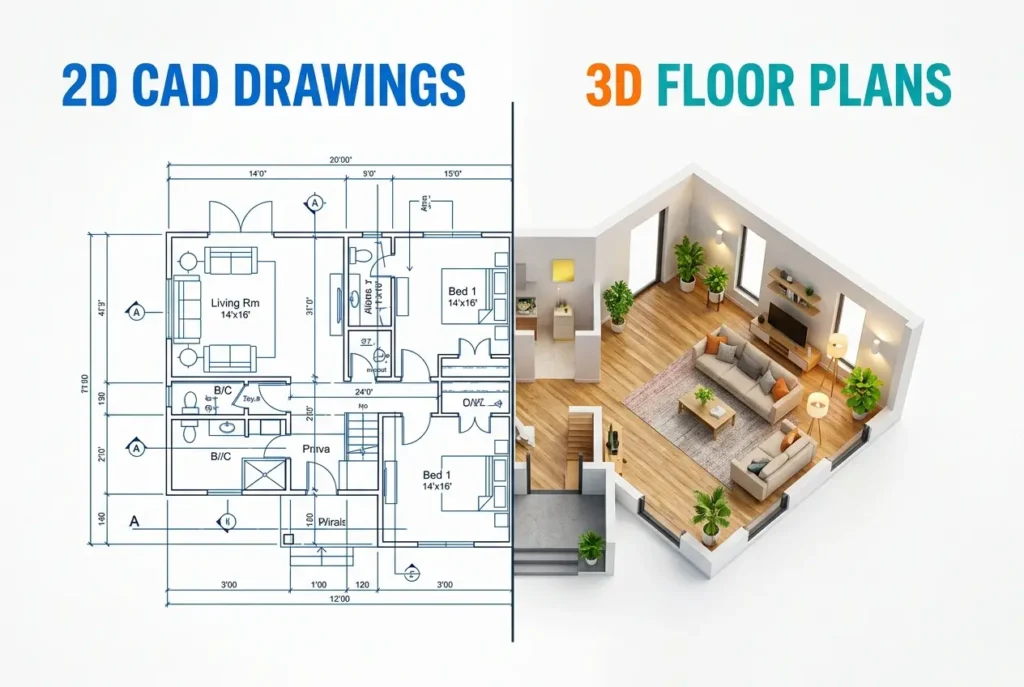 3D Floor Plans vs 2D CAD Drawings: What Homebuyers and Investors Actually Respond To