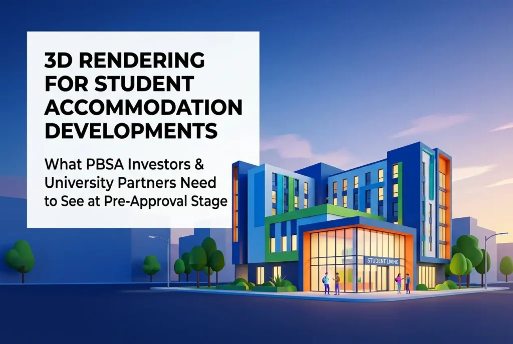 3D render of a modern student accommodation building for PBSA investors and university partners — 3D Rendering for Student