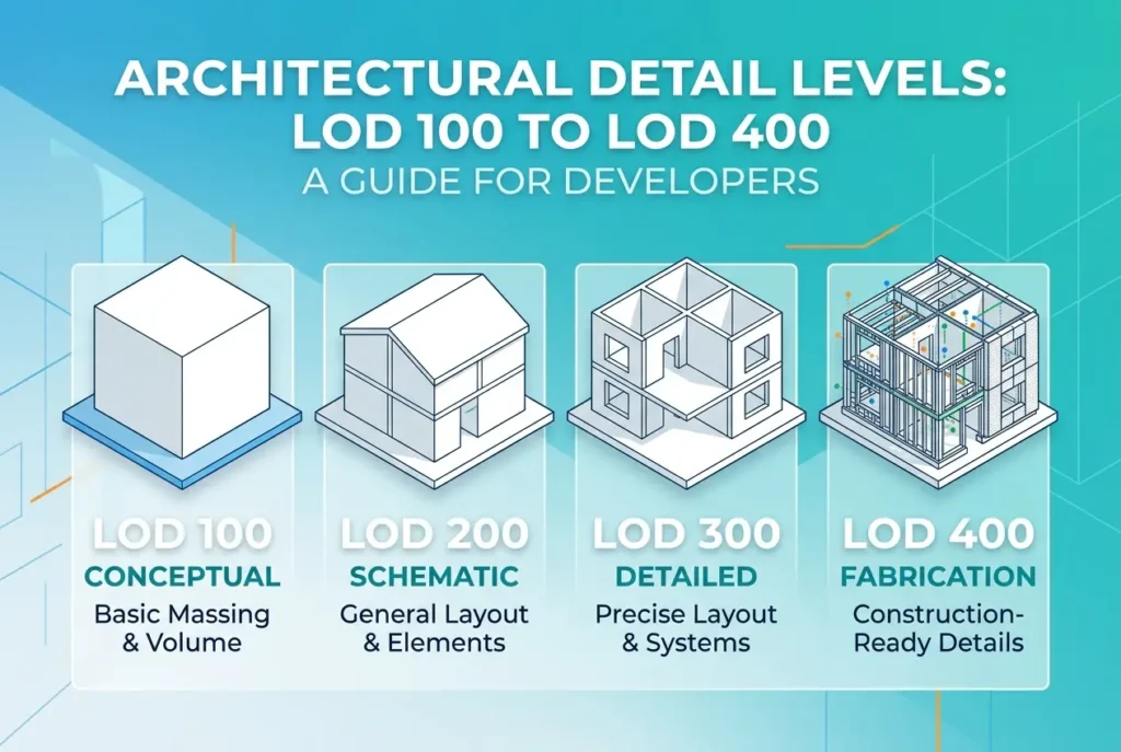What Level of Architectural Detail Do You Actually Need in a 3D Rendering: LOD 100 to LOD 400 Explained for Developers