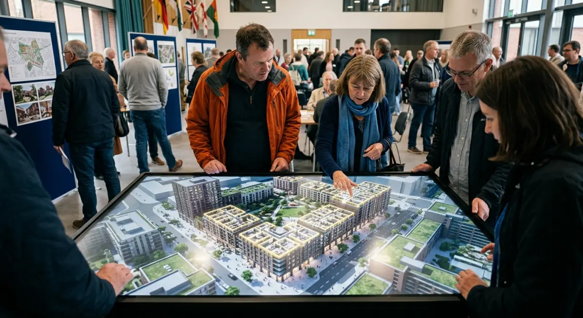3D render of interactive architectural planning display used at public consultation events