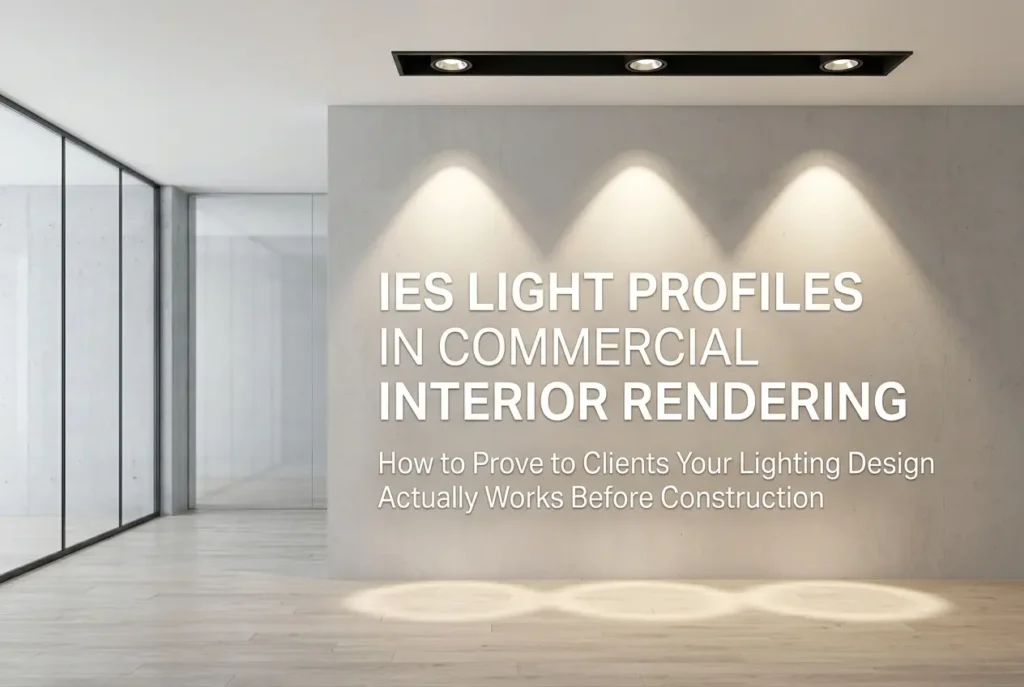 3D render of commercial interior with IES light profiles highlighting the wall and floor — IES Light Profiles in Commercial